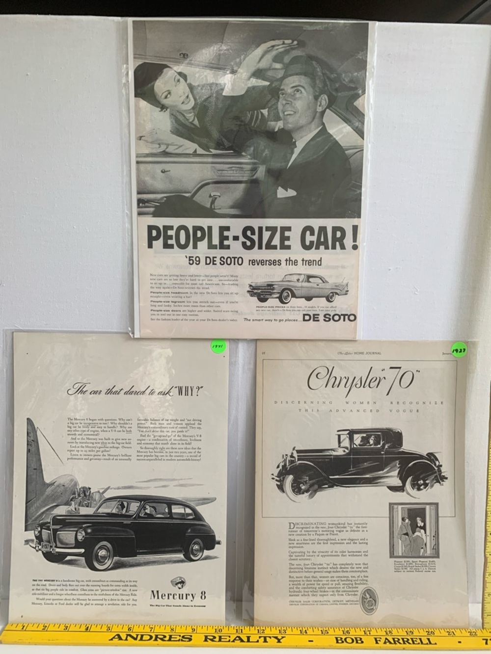 Vintage Automotive Advertising Prints - Set of 3
